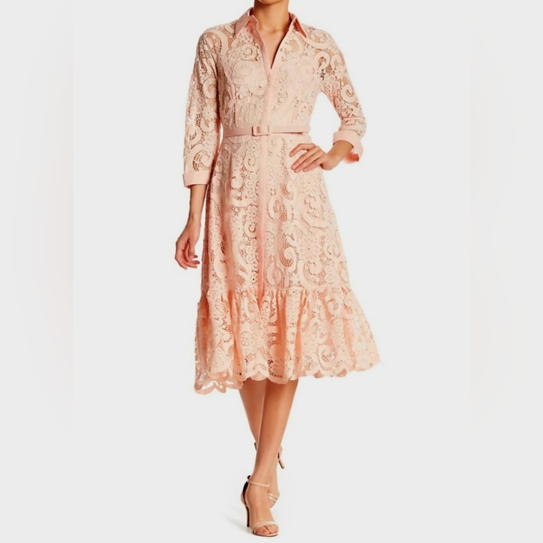 Nanette Lepore 3/4 Sleeve Lace Shirt Dress In Pink